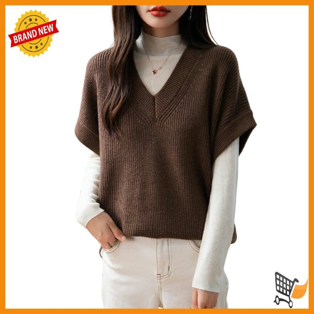 Merino Wool Blend V-Neck Sweater Vest Sleeveless Pullover Knit